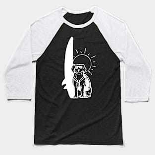 Surfing Dog White on Black Baseball T-Shirt